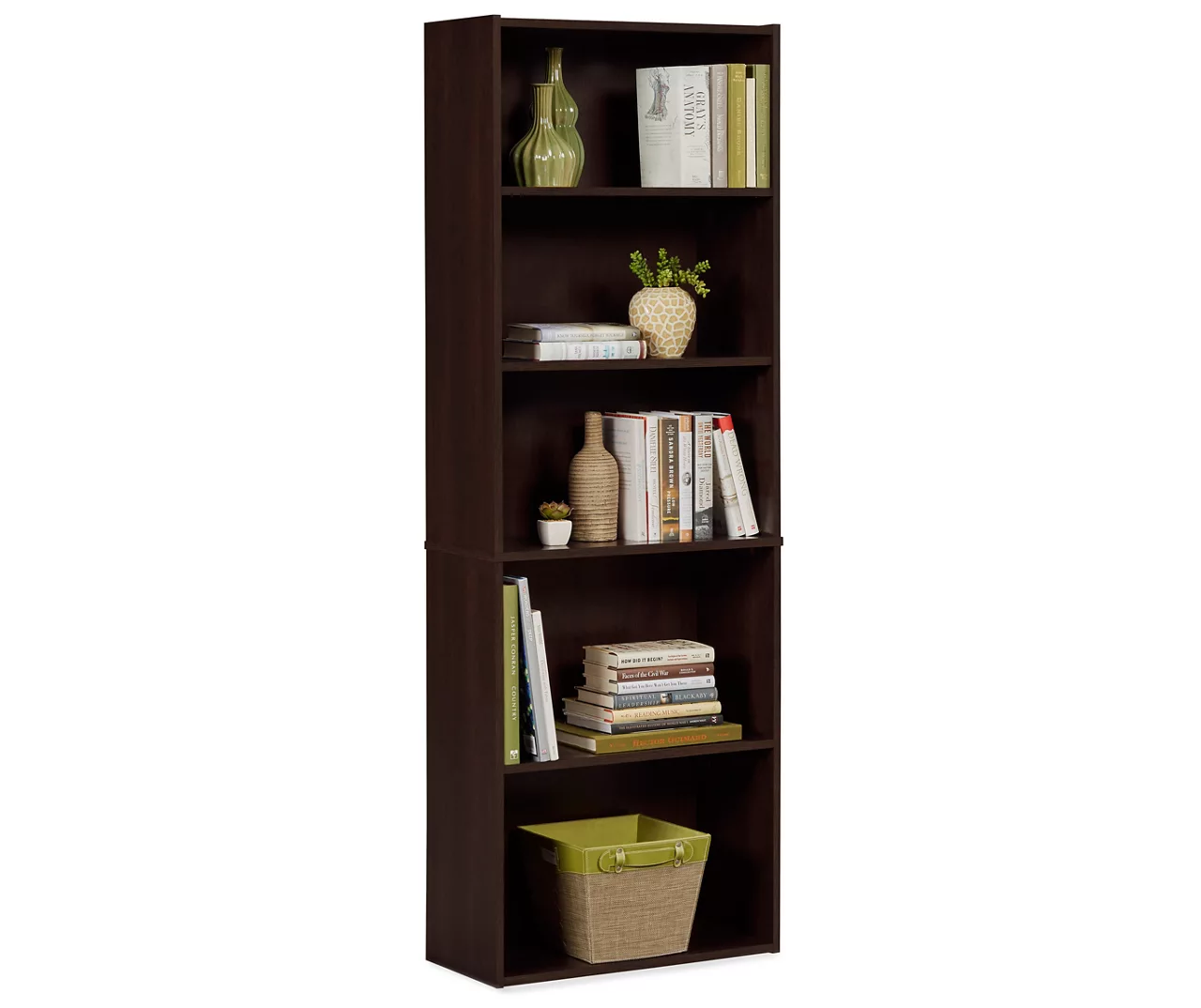 Dark Russet Brown 5-Shelf Bookcase 4 Dark Russet Brown 5-Shelf Bookcase - Image 2