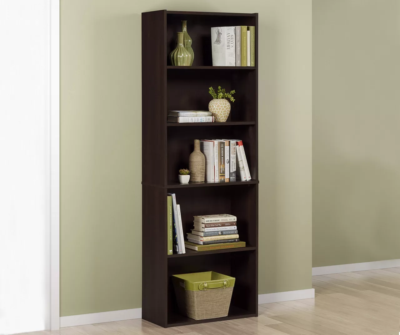 Dark Russet Brown 5-Shelf Bookcase 5 Dark Russet Brown 5-Shelf Bookcase - Image 3