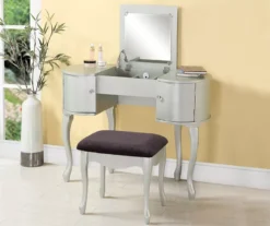 Kelly Silver Rounded Mirror Vanity Set With Stool 9 Kelly Silver Rounded Mirror Vanity Set With Stool -COSCO Store 810389505 1 1