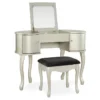 Kelly Silver Rounded Mirror Vanity Set With Stool -COSCO Store 810389505 1