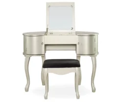 Kelly Silver Rounded Mirror Vanity Set With Stool 11 Kelly Silver Rounded Mirror Vanity Set With Stool -COSCO Store 810389505 3