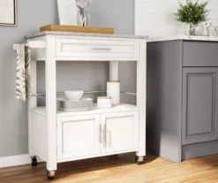 White Double Door Kitchen Cart With Granite Top -COSCO Store 810389516 2