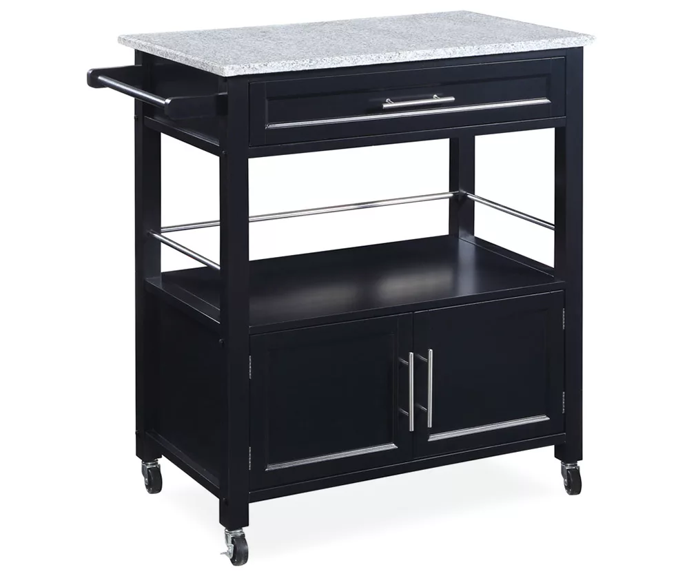 Black Double Door Kitchen Cart With Granite Top 3 Black Double Door Kitchen Cart With Granite Top