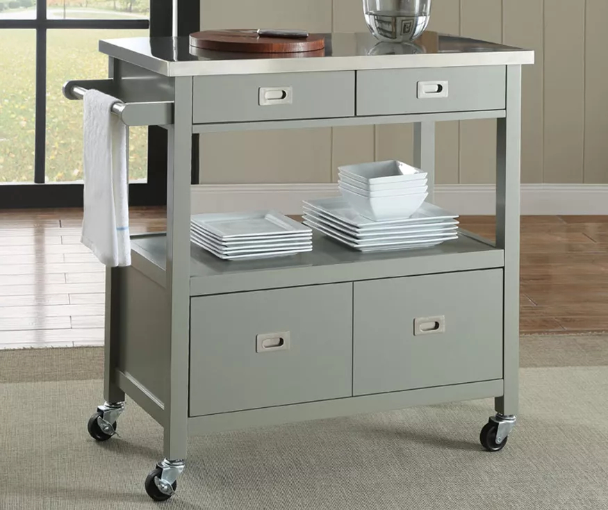 Gray Steel Top Kitchen Cart With Drawers 4 Gray Steel Top Kitchen Cart With Drawers - Image 2