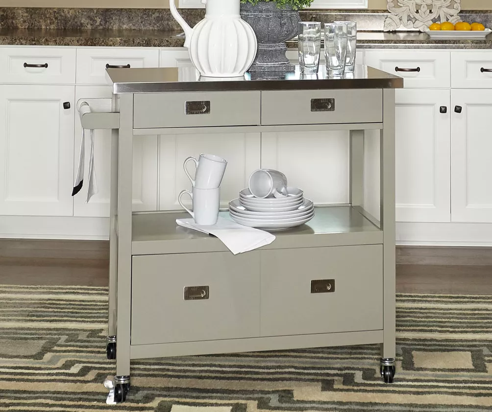 Gray Steel Top Kitchen Cart With Drawers 5 Gray Steel Top Kitchen Cart With Drawers - Image 3
