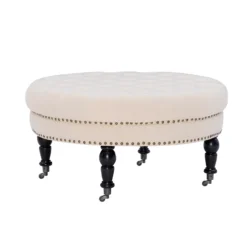 Claire Cream Round French Country Ottoman -COSCO Store 810389634 4