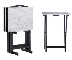 Davis White Faux Marble Tray Tables With Stand, 5-Piece Set -COSCO Store 810389673 A0 1