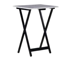 Davis White Faux Marble Tray Tables With Stand, 5-Piece Set -COSCO Store 810389673 A0 2