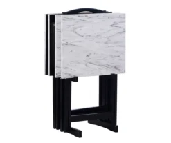 Davis White Faux Marble Tray Tables With Stand, 5-Piece Set -COSCO Store 810389673 A0 3