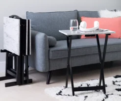 Davis White Faux Marble Tray Tables With Stand, 5-Piece Set -COSCO Store 810389673 B0 1