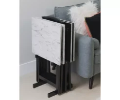 Davis White Faux Marble Tray Tables With Stand, 5-Piece Set -COSCO Store 810389673 B0 2