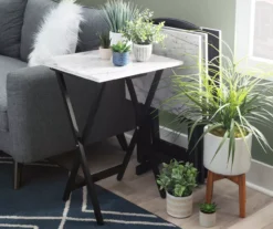 Davis White Faux Marble Tray Tables With Stand, 5-Piece Set -COSCO Store 810389673 B0 3