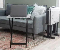 Davis White Faux Marble Tray Tables With Stand, 5-Piece Set -COSCO Store 810389673 B0 5