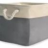 Gray & Cream Fabric Storage Bin With Rope Handles -COSCO Store 810448615 1