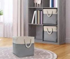 Gray & Cream Fabric Storage Bin With Rope Handles -COSCO Store 810448615 11