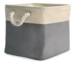Gray & Cream Fabric Storage Bin With Rope Handles -COSCO Store 810448615 21
