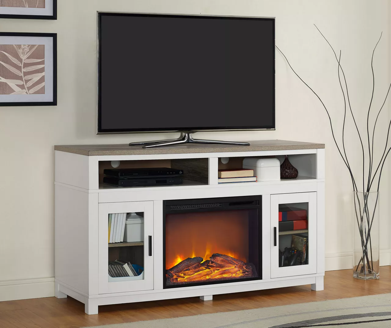 54" Bridgeport White Glass Door Electric Fireplace Console 4 54" Bridgeport White Glass Door Electric Fireplace Console - Image 2