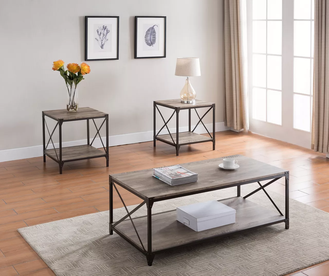 Rustic Metal & Wood 3-Piece Occasional Table Set 4 Rustic Metal & Wood 3-Piece Occasional Table Set - Image 2