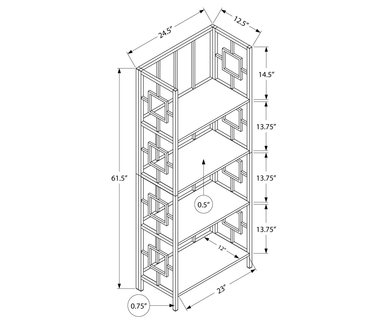 Dark Taupe Square 4-Shelf Open Bookcase 5 Dark Taupe Square 4-Shelf Open Bookcase - Image 3
