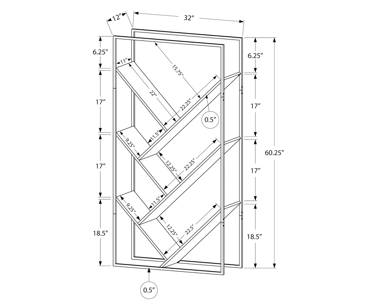 Dark Taupe 5-Shelf Slanted Bookcase 5 Dark Taupe 5-Shelf Slanted Bookcase - Image 3