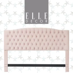 French Blush Pink Celeste Upholstered Queen Headboard
