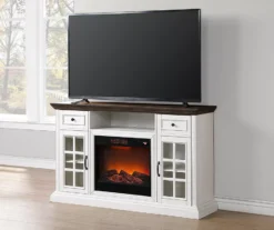 60" Brown & White Glass Door Fireplace Console -COSCO Store 810521149 3