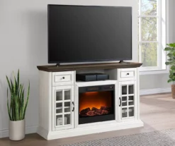 60" Brown & White Glass Door Fireplace Console -COSCO Store 810521149 4