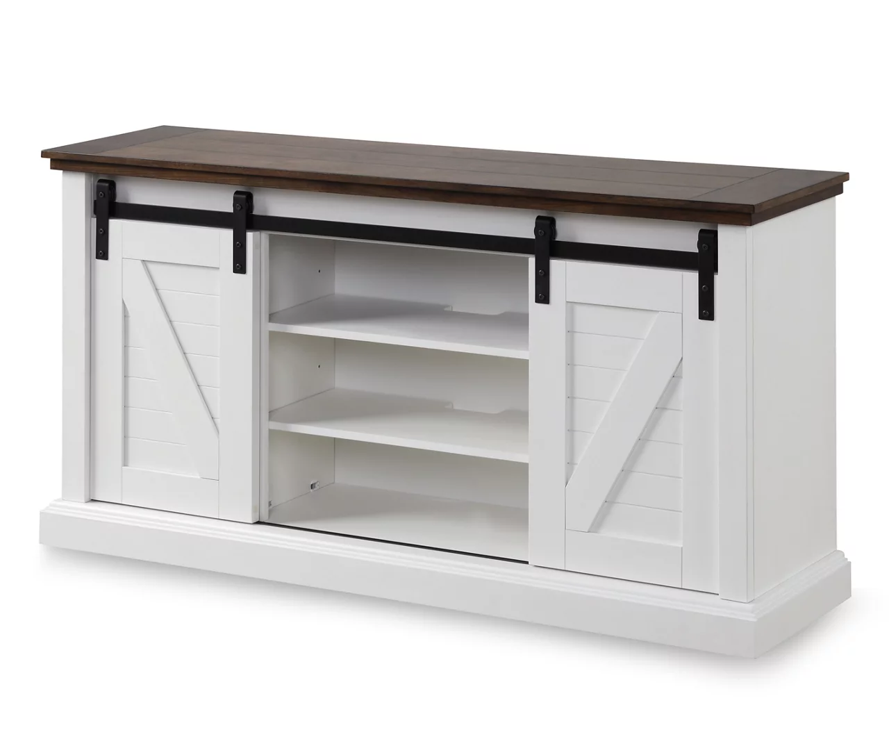 60" Dark Brown & White Barn Door TV Stand 5 60" Dark Brown & White Barn Door TV Stand - Image 3
