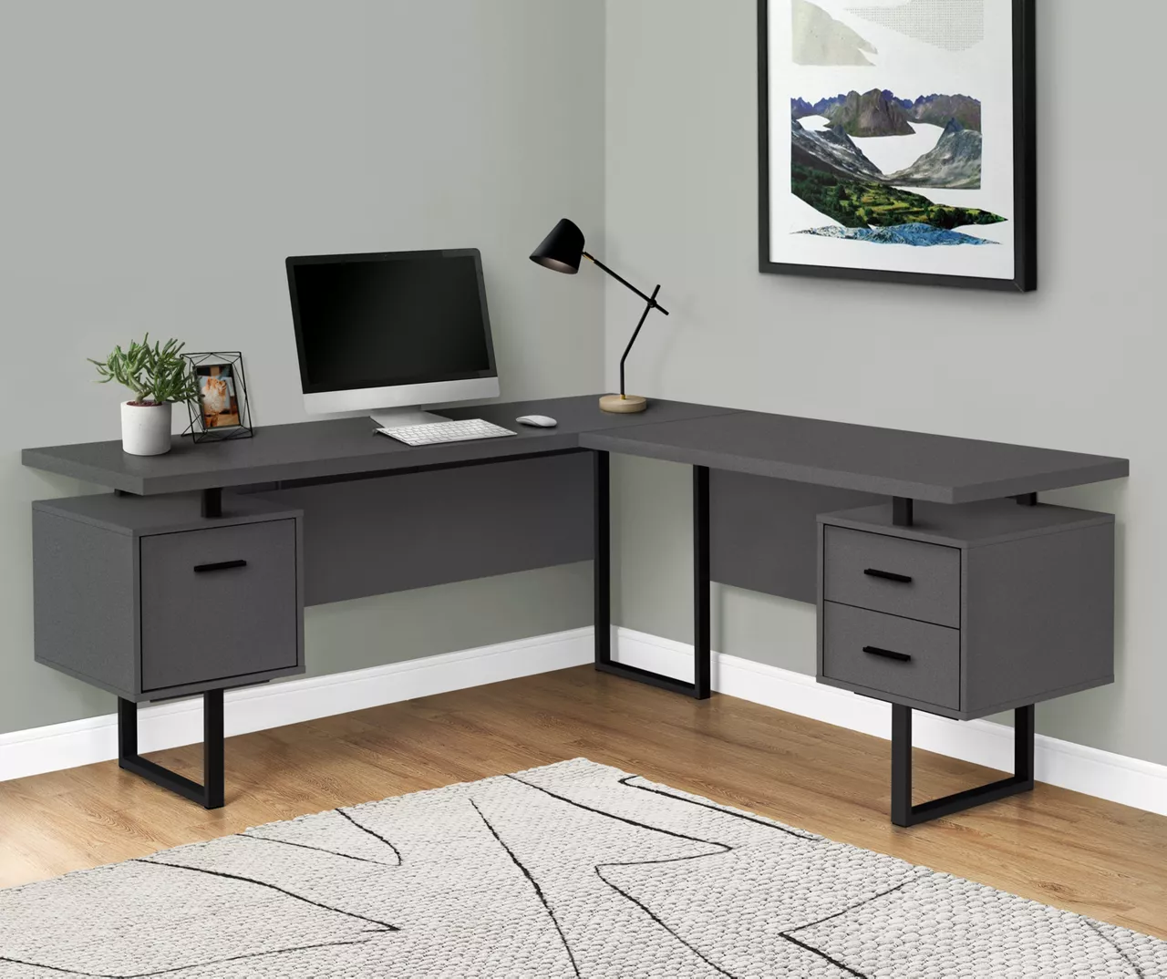 Black & Gray 3-Drawer L-Shaped Corner Desk 4 Black & Gray 3-Drawer L-Shaped Corner Desk - Image 2