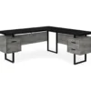 Faux Concrete & Black 3-Drawer L-Shaped Corner Desk -COSCO Store 810527375 2
