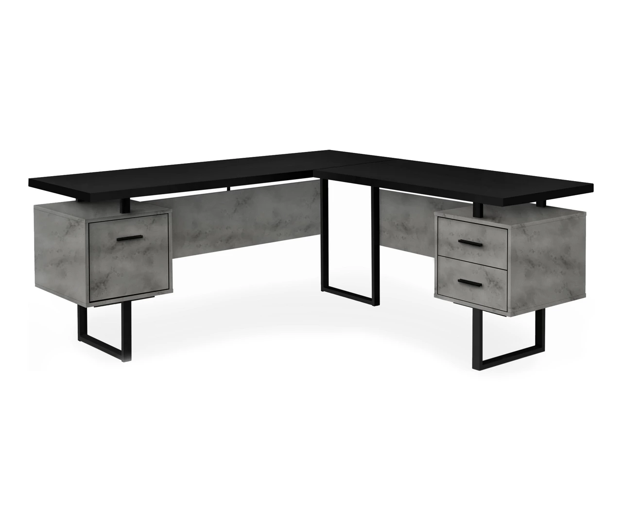 Faux Concrete & Black 3-Drawer L-Shaped Corner Desk 3 Faux Concrete & Black 3-Drawer L-Shaped Corner Desk