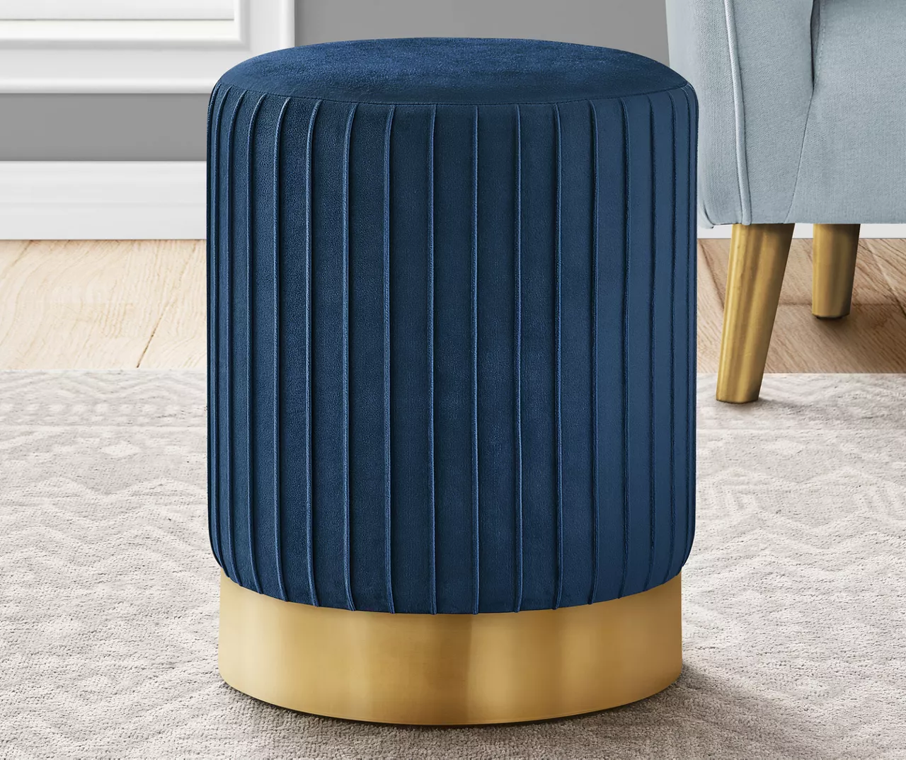 Pleated Velvet Upholstered Ottoman 8 Pleated Velvet Upholstered Ottoman - Image 6