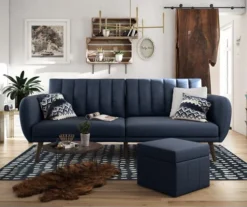 Brittany Navy Blue Linen Convertible Sleeper Futon