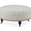 Pebble Gray Striped Upholstered Round Ottoman 2 Pebble Gray Striped Upholstered Round Ottoman -COSCO Store 810535758 1