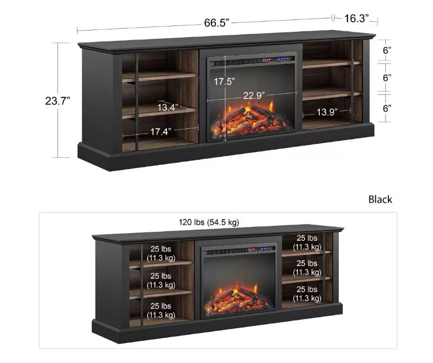 70" Fowler Black Electric Fireplace Console 7 70" Fowler Black Electric Fireplace Console - Image 5