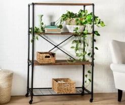Rustic Black 4-Tier Industrial Rolling Bookshelf 10 Rustic Black 4-Tier Industrial Rolling Bookshelf -COSCO Store 810539937 3