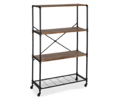 Rustic Black 4-Tier Industrial Rolling Bookshelf 11 Rustic Black 4-Tier Industrial Rolling Bookshelf -COSCO Store 810539937 4