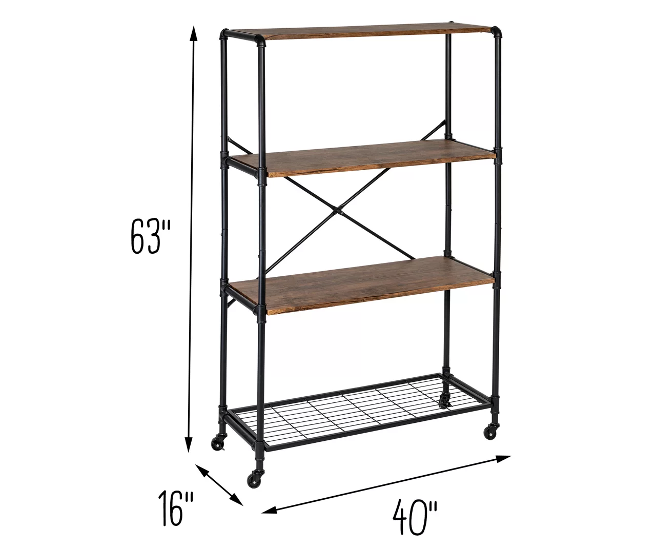 Rustic Black 4-Tier Industrial Rolling Bookshelf 8 Rustic Black 4-Tier Industrial Rolling Bookshelf - Image 6