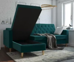 CosmoLiving Liberty Green Velvet Sectional Storage Futon -COSCO Store 810541026 2