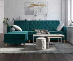 CosmoLiving Liberty Green Velvet Sectional Storage Futon -COSCO Store 810541026 4