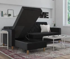 CosmoLiving Liberty Black Velvet Sectional Storage Futon -COSCO Store 810541040 2