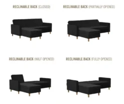 CosmoLiving Liberty Black Velvet Sectional Storage Futon -COSCO Store 810541040 6