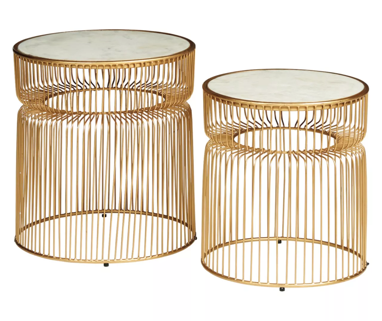 Vernway White Marble & Gold Metal 2-Piece Accent Table Set 3 Vernway White Marble & Gold Metal 2-Piece Accent Table Set
