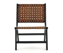 Fayme Camel Armless Leather Woven-Back Lounge Chair -COSCO Store 810542301 2