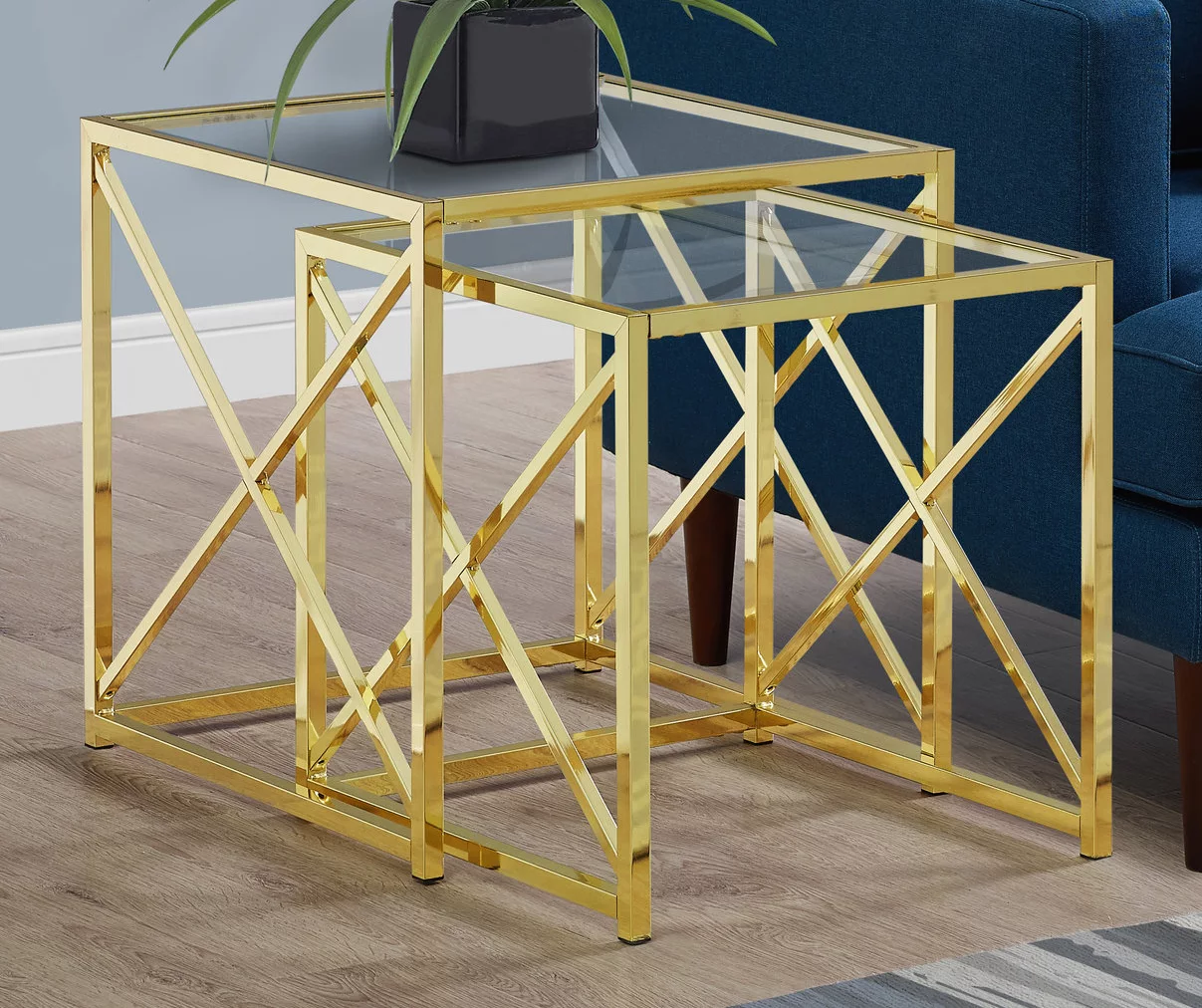 Monarch Glass & Metal 2-Piece Nesting Table Set 5 Monarch Glass & Metal 2-Piece Nesting Table Set - Image 3