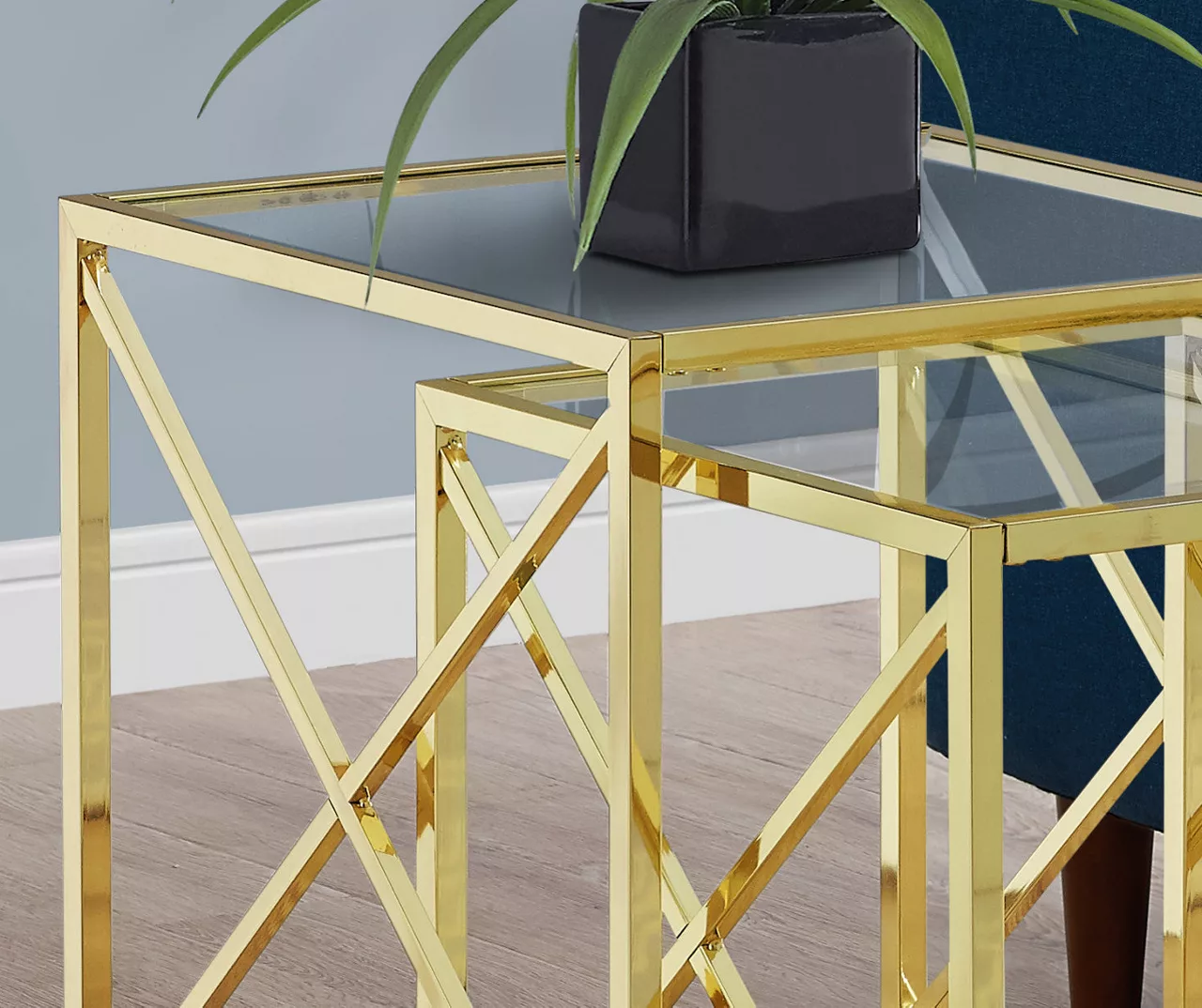 Monarch Glass & Metal 2-Piece Nesting Table Set 6 Monarch Glass & Metal 2-Piece Nesting Table Set - Image 4