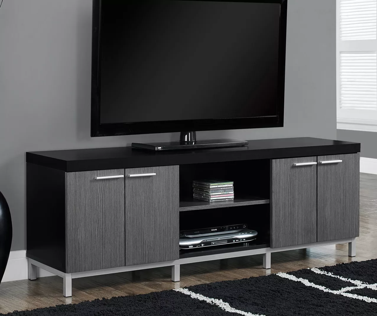 60" Black & Gray TV Stand 4 60" Black & Gray TV Stand - Image 2