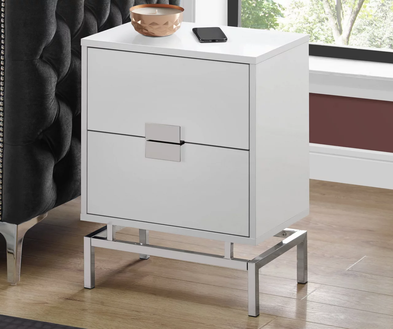 Glossy White & Chrome Metal Retro Accent Table 4 Glossy White & Chrome Metal Retro Accent Table - Image 2