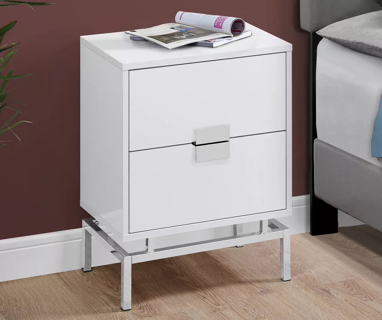 Glossy White & Chrome Metal Retro Accent Table 5 Glossy White & Chrome Metal Retro Accent Table - Image 3