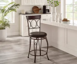 Memphis Black Metal & Brown Faux Leather Circle Back Counter Stool -COSCO Store 810543053 A0 9